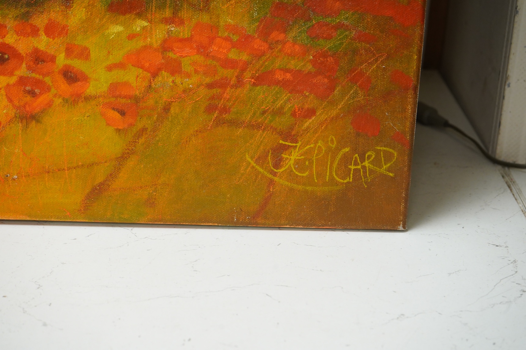 Jean Claude Picard (b.1940), Mediterranean landscape with villas, signed, oil on canvas, unframed, 100 x 120cm